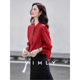 VIMLY Elegant Women Shirt 2026 Spring Autumn Chinese Style Lantern Sleeve Blouse for Woman Female Chiffion Tops A3002