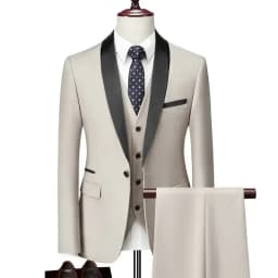 US Size Men Lapel Black Collar 3 Pcs Suit Set Coat Vest Trousers / Business Groom Wedding Dress Fprmal Blazer Pants Waistcoat