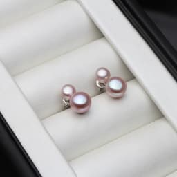 Cute Small Freswater Natural Double Pearl Earring,Real 925 Sterling Silver Earrings With Pearls Wife Mother Birthday White Black