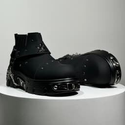 Men New Black Rock Punk Metal Patchwork Fashionable Boots Men Low Cut Height Increasing Fashionable Casual Shoes