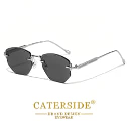 CATERSIDE Men's Fashion Retro Frameless Sunglasses Polygon Rimless Y2K Sun Glasses Women Travel Party Business Eyewear UV400