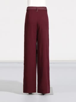TWOTWINSTYLE Burgundy Two Piece Set For Women Notched Collar Long Sleeve Top High Waist Straight Pant Temperament Sets Female