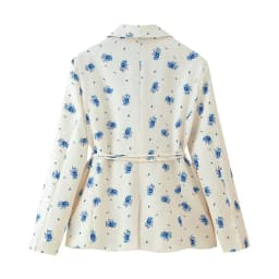 2025 Spring Autumn Lacing Up Bow Sashes Beige Floral Print Blazer Boyfriend Vintage Women Front Pockets Loose Suit Fashion Coat