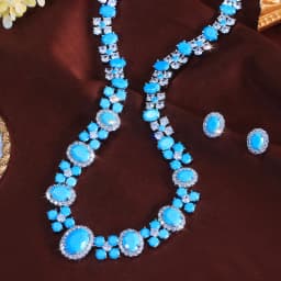ThreeGraces Luxury Shiny Blue Synthetic Turquoise Geometric Oval Shape Bridal Wedding Evening Party Jewelry Set for Women T1114