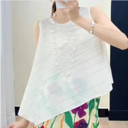 Miyake Elegant Pleated Vest Women's Summer New Irregular Loose Slimming T-shirt Stylish Top Ins Chinese Design Sense Pressure