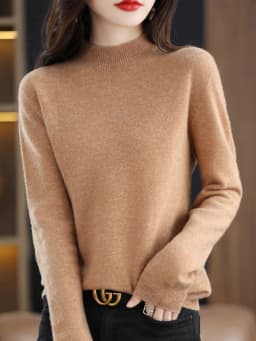 Fashion 100% Wool Sweater Women's Mock-Neck Knitwear Cashmere Pullovers Autumn Winter Long Sleeve Jumpers Clothing Tops