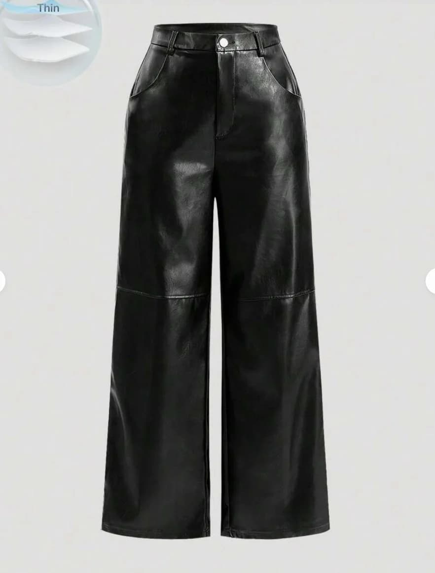 Womens casual elegant vacation solid color directional PU high-end synthetic leather European and American pants