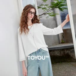 TOYOUTH Women's Long Sleeve Tee 2026 Autumn New Cotton Feel Lace Round Neck Ruffled Cuff Ballet Style French Chic Casual Tops