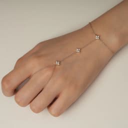 Lnkry 2.5mm Certified Moissanite Ring Bracelet 14k Gold Filled Four Leaf Flower Bracelet With Ring Hand Chain Stackable Jewelry