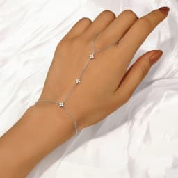 Lnkry 2.5mm Certified Moissanite Ring Bracelet 14k Gold Filled Four Leaf Flower Bracelet With Ring Hand Chain Stackable Jewelry