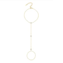 Lnkry 2.5mm Certified Moissanite Ring Bracelet 14k Gold Filled Four Leaf Flower Bracelet With Ring Hand Chain Stackable Jewelry