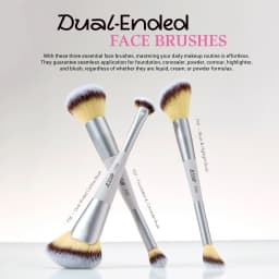 Jessup Makeup Brushes Set 3/7pcs Dual Ended Synthetic Foundation Blush Highlight Blending Eyebrow Brush with Bag,Quiet Gray T520