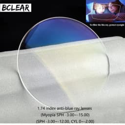 BCLEAR New 1.74 High Index Thin Anti Blue Ray Lenses Single Vision Lens Myopia Blue Light Blocking Eyes Protection Glasses Hot