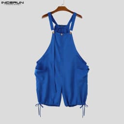 INCERUN Men's Jumpsuits Solid Color Pockets Suspender Rompers For Man Loose 2026 Summer Straps Overalls Wide Leg Shorts S-5XL