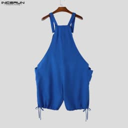 INCERUN Men's Jumpsuits Solid Color Pockets Suspender Rompers For Man Loose 2026 Summer Straps Overalls Wide Leg Shorts S-5XL