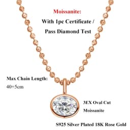 EWYA Oval Cut 2/3/4ct Solitaire Moissanite Pendant Necklaces Women Wedding S925 Silver 1.5mm Solid Choker Big Diamond Neck Chain