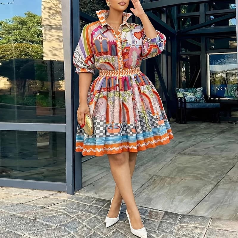 Summer Bohemian Style Vacation Set Vintage Halter Print Maxi Dress And Tassel Half Skirt Elegant Short Sleeve High Waist Outfits