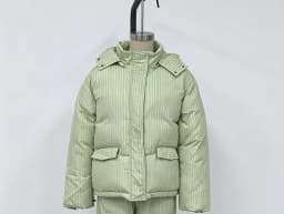 Women Striped Hooded Puffer Two Piece Outfit Oversized Cropped Jacket Baggy Pants Set Daily Outdoor Fashion Matching Outfit