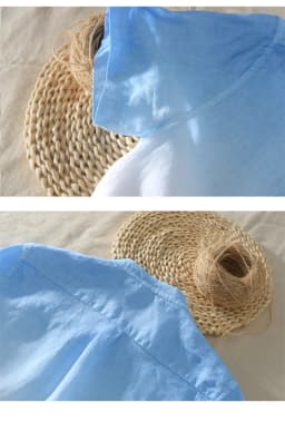 Short-Sleeved Shirt 100% Linen Cool Breathable Comfortable Healthy Material Gradient Blue Hawaiian Beach Men's Cardigan Shirt