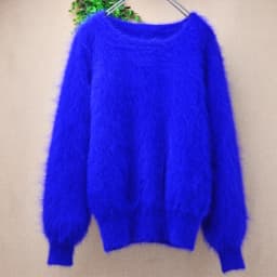 Women Mujer Autumn Winter Clothing Hairy Plush Mink Cashmere Knitted Three Quarter Sleeves O-Neck Loose Pullover Sweater Jumper
