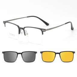 3 In 1 Men Fashion Pure Titanium Glasses Frame With Polarized Clip On Sunglasses And Night Vision Women Eyewear