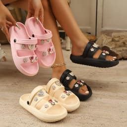 Summer Women Slippers Diamond Bear Floral Heart Decor Sandals Vacation Beach Parties Home Versatile Multi-Color Women Slides