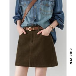 CHIC VEN Women Skirts Casual A Line New Retro High Waisted Corduroy Half Skirt Pit Stripe Office Ladies Skirt Spring Autumn 2025