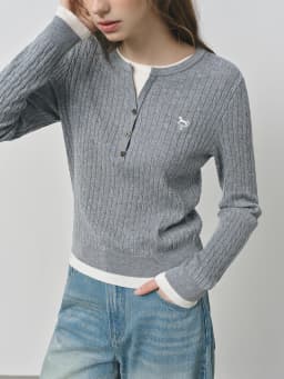 FSLE Fake Two-piece Design Cable Knit Sweater for Women 2025 Autumn New Slim Fit Embroidered Contrast Color Top 25FS13297