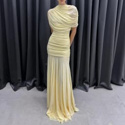 VGH Luxury Galas Event Black Sheer Mesh Ruched Maxi Dress for Women O Neck Short Sleeves Bodycon Silhouette Skirt for Red Carpet