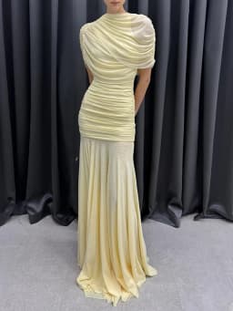 VGH Luxury Galas Event Black Sheer Mesh Ruched Maxi Dress for Women O Neck Short Sleeves Bodycon Silhouette Skirt for Red Carpet