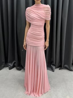 VGH Luxury Galas Event Black Sheer Mesh Ruched Maxi Dress for Women O Neck Short Sleeves Bodycon Silhouette Skirt for Red Carpet