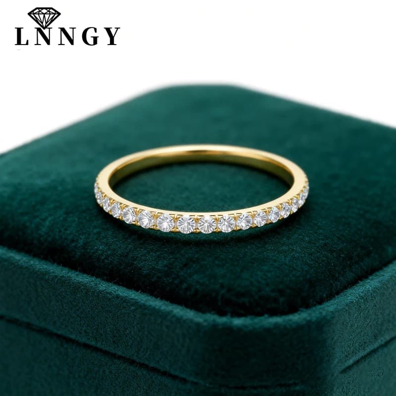 Lnngy Certified 2MM Moissanite Half Eternity Ring 14K Gold Filled Stackable Engagement Rings For Women Wedding Band Jewelry Gift