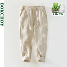 Spring Summer New Breathable 100% Linen Straight Pants Men Clothing Casual Simple Slim Trousers BL8236