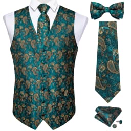 Men Classic Black Paisley Vest Set for Wedding Party Business Fashion V-neck Waistcoat Men Necktie Bow Tie Handkerchief Cufflink