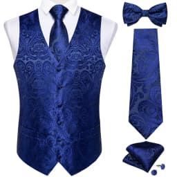 Men Classic Black Paisley Vest Set for Wedding Party Business Fashion V-neck Waistcoat Men Necktie Bow Tie Handkerchief Cufflink