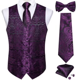 Men Classic Black Paisley Vest Set for Wedding Party Business Fashion V-neck Waistcoat Men Necktie Bow Tie Handkerchief Cufflink
