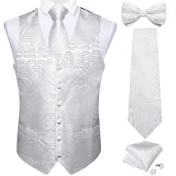 Men Classic Black Paisley Vest Set for Wedding Party Business Fashion V-neck Waistcoat Men Necktie Bow Tie Handkerchief Cufflink