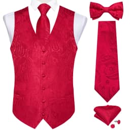 Men Classic Black Paisley Vest Set for Wedding Party Business Fashion V-neck Waistcoat Men Necktie Bow Tie Handkerchief Cufflink