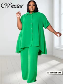 Wmstar Women Plus Size Two Piece Set 5XL Summer Casual Solid Button T Shirt Wide Leg Pants Female Outfits Wholesale Dropshipping