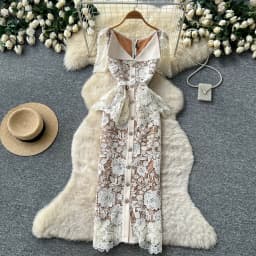 Summer Beaded Diamonds Embroidery Lace Hollow Out Evening Dresses Women Short Sleeve Ruffles Peplum Belt Midi Prom Vestidos