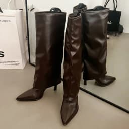 Party Modern Ladies Knee High Boots Pointed Toe Fashion Pleated Western Women Long Boots Shoes Female Pumps Heels Shoes