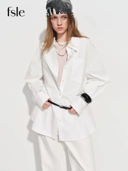FSLE【Premium Series】Women's French Loose Fit Cotton Shirt Long Sleeve Layering Top with Web Strap Detail Casual Oversized Blouse