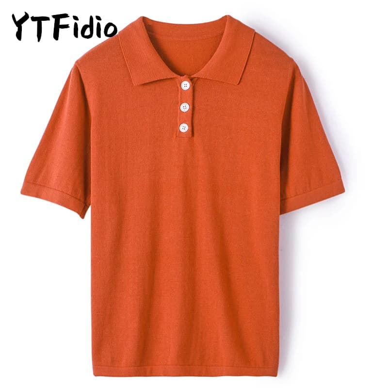 YTFidio 100% Cotton Women POLO Collar Solid Color Three Buttons Luxury Designer Clothing Woman Plus Size Clearance Sale 498