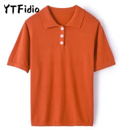 YTFidio 100% Cotton Women POLO Collar Solid Color Three Buttons Luxury Designer Clothing Woman Plus Size Clearance Sale 498