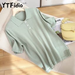 YTFidio 100% Cotton Women POLO Collar Solid Color Three Buttons Luxury Designer Clothing Woman Plus Size Clearance Sale 498