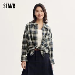 Semir Long Sleeve Shirt Women Oversized Drop Shoulder Plaid Shirt Autumn Chic Loose Retro Casual Stylish Top