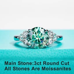 AnuJewel 3ct Round Cut Blue Green Color Moissanite Engagement Ring 18K Gold Plated Silver Luxury Wedding Ring Jewelry Wholesale