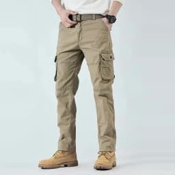2026 Men's Cargo Pants Straight Leg Cotton Stretch Tactical Trouser Male Military Outdoor Camping Fishing Casual Work Wear Khaki