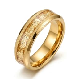 8MM Gold Color Tungsten Carbide Men’s Wedding Bands Inlaid Gold Leaf Comfort Fit Fashion Jewelry Engagement Ring Promise Rings