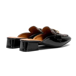 CHCH Buckle Mules for Women Round Toe Backless Flat Mules Slides Mules Shoes Ladies Slip-on Loafers
